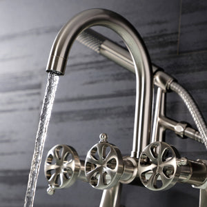Belknap AE8158RX Three-Handle 2-Hole Tub Wall Mount Clawfoot Tub Faucet with Hand Shower, Brushed Nickel