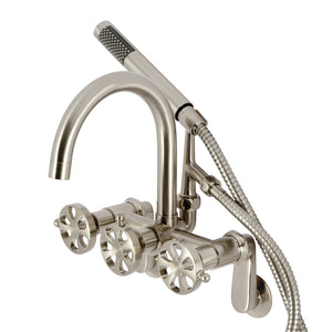 Belknap AE8158RX Three-Handle 2-Hole Tub Wall Mount Clawfoot Tub Faucet with Hand Shower, Brushed Nickel