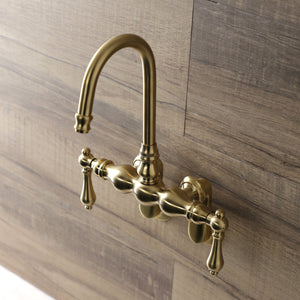 Aqua Vintage AE81T7 Two-Handle 2-Hole Tub Wall Mount Clawfoot Tub Faucet, Brushed Brass