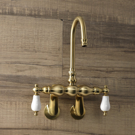 Aqua Vintage AE83T7 Two-Handle 2-Hole Tub Wall Mount Clawfoot Tub Faucet, Brushed Brass