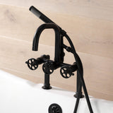 Webb AE8400RKX Three-Handle 2-Hole Deck Mount Clawfoot Tub Faucet with Knurled Handle and Hand Shower, Matte Black