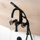 Webb AE8400RKX Three-Handle 2-Hole Deck Mount Clawfoot Tub Faucet with Knurled Handle and Hand Shower, Matte Black