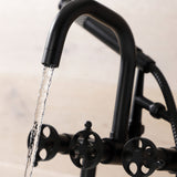 Webb AE8400RKX Three-Handle 2-Hole Deck Mount Clawfoot Tub Faucet with Knurled Handle and Hand Shower, Matte Black