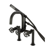 Webb AE8400RKX Three-Handle 2-Hole Deck Mount Clawfoot Tub Faucet with Knurled Handle and Hand Shower, Matte Black