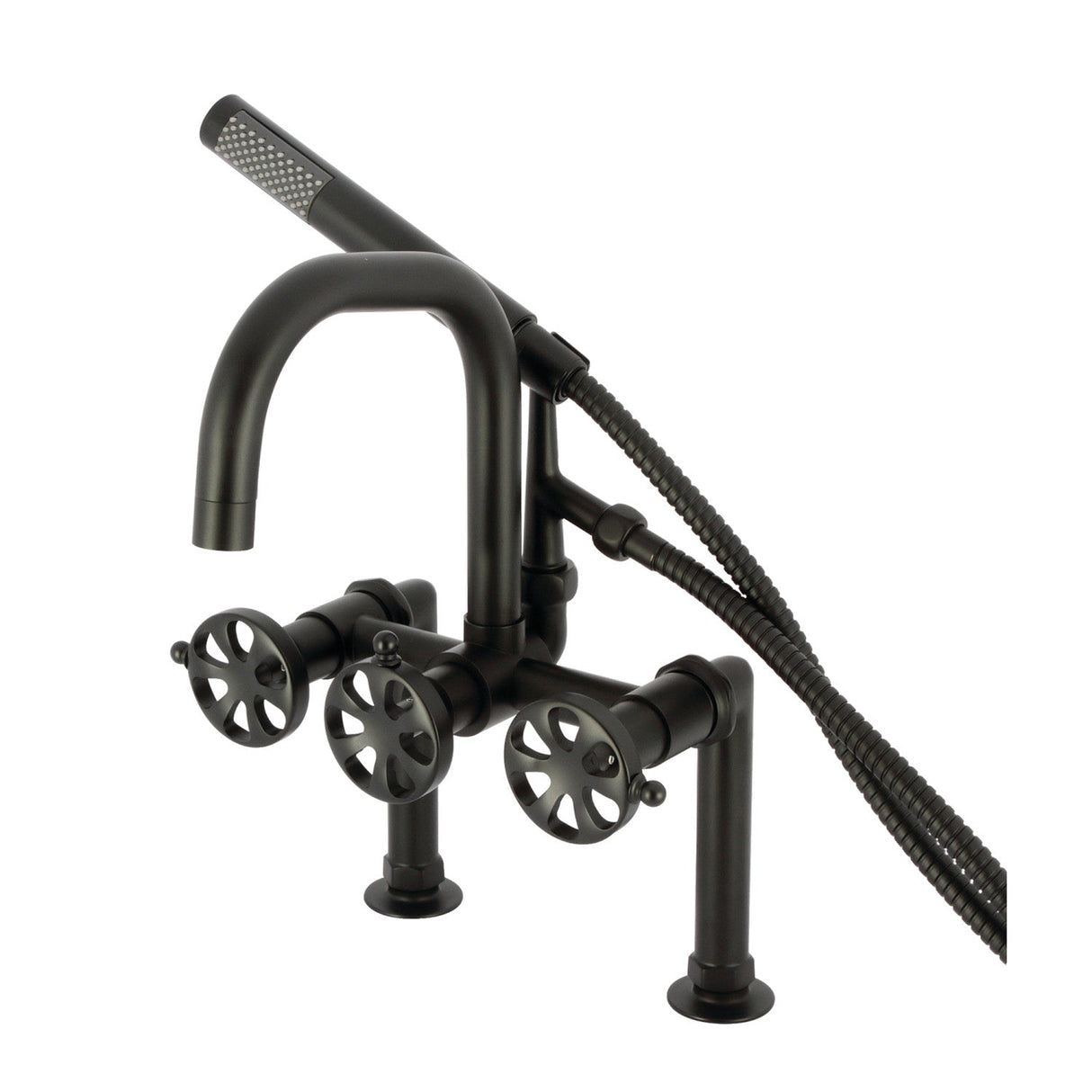 Belknap AE8400RX Three-Handle 2-Hole Deck Mount Clawfoot Tub Faucet with Hand Shower, Matte Black