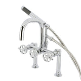 Webb AE8401RKX Three-Handle 2-Hole Deck Mount Clawfoot Tub Faucet with Knurled Handle and Hand Shower, Polished Chrome