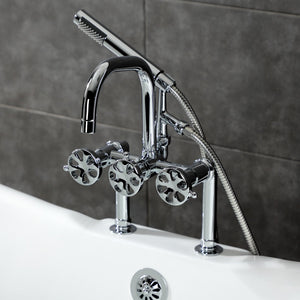 Belknap AE8401RX Three-Handle 2-Hole Deck Mount Clawfoot Tub Faucet with Hand Shower, Polished Chrome