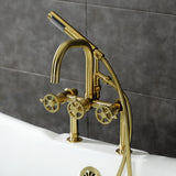 Fuller AE8407CG Three-Handle 2-Hole Deck Mount Clawfoot Tub Faucet with Hand Shower, Brushed Brass