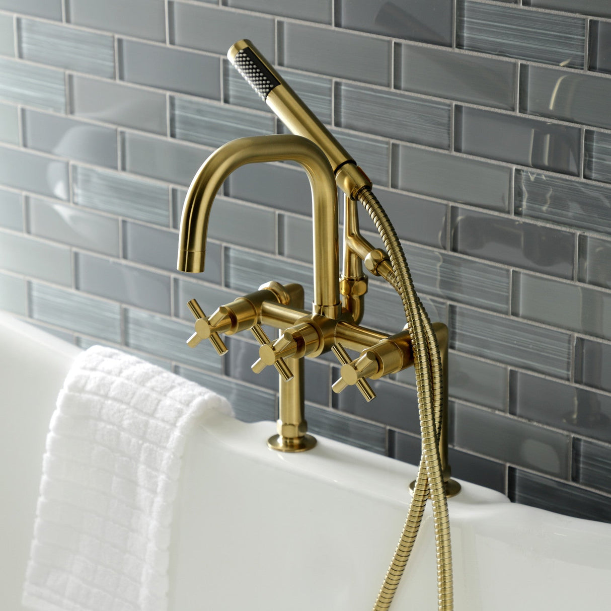Concord AE8407DX Deck Mount Clawfoot Tub Faucet, Brushed Brass