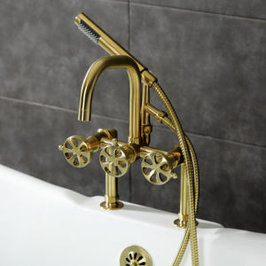 Belknap AE8407RX Three-Handle 2-Hole Deck Mount Clawfoot Tub Faucet with Hand Shower, Brushed Brass
