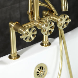 Belknap AE8407RX Three-Handle 2-Hole Deck Mount Clawfoot Tub Faucet with Hand Shower, Brushed Brass