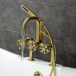 Belknap AE8407RX Three-Handle 2-Hole Deck Mount Clawfoot Tub Faucet with Hand Shower, Brushed Brass