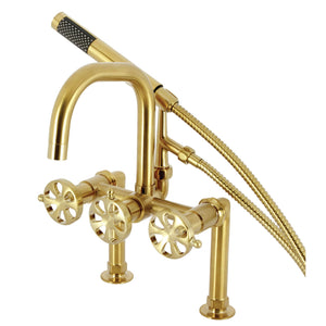 Belknap AE8407RX Three-Handle 2-Hole Deck Mount Clawfoot Tub Faucet with Hand Shower, Brushed Brass