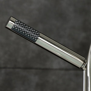 Webb AE8408RKX Three-Handle 2-Hole Deck Mount Clawfoot Tub Faucet with Knurled Handle and Hand Shower, Brushed Nickel