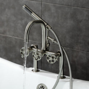 Webb AE8408RKX Three-Handle 2-Hole Deck Mount Clawfoot Tub Faucet with Knurled Handle and Hand Shower, Brushed Nickel
