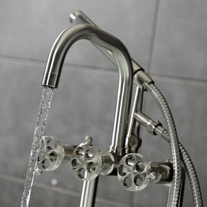 Webb AE8408RKX Three-Handle 2-Hole Deck Mount Clawfoot Tub Faucet with Knurled Handle and Hand Shower, Brushed Nickel