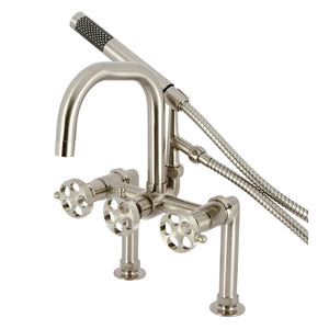 Webb AE8408RKX Three-Handle 2-Hole Deck Mount Clawfoot Tub Faucet with Knurled Handle and Hand Shower, Brushed Nickel