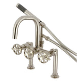 Belknap AE8408RX Three-Handle 2-Hole Deck Mount Clawfoot Tub Faucet with Hand Shower, Brushed Nickel