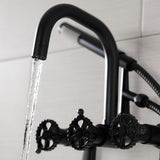 Fuller AE8450CG Three-Handle 2-Hole Wall Mount Clawfoot Tub Faucet with Hand Shower, Matte Black