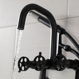 Webb AE8450RKX Three-Handle 2-Hole Adjustable Wall Mount Clawfoot Tub Faucet with Knurled Handle and Hand Shower, Matte Black