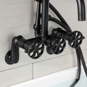 Belknap AE8450RX Three-Handle 2-Hole Wall Mount Clawfoot Tub Faucet with Hand Shower, Matte Black