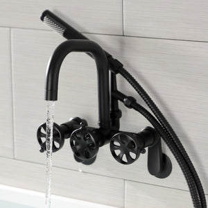 Belknap AE8450RX Three-Handle 2-Hole Wall Mount Clawfoot Tub Faucet with Hand Shower, Matte Black