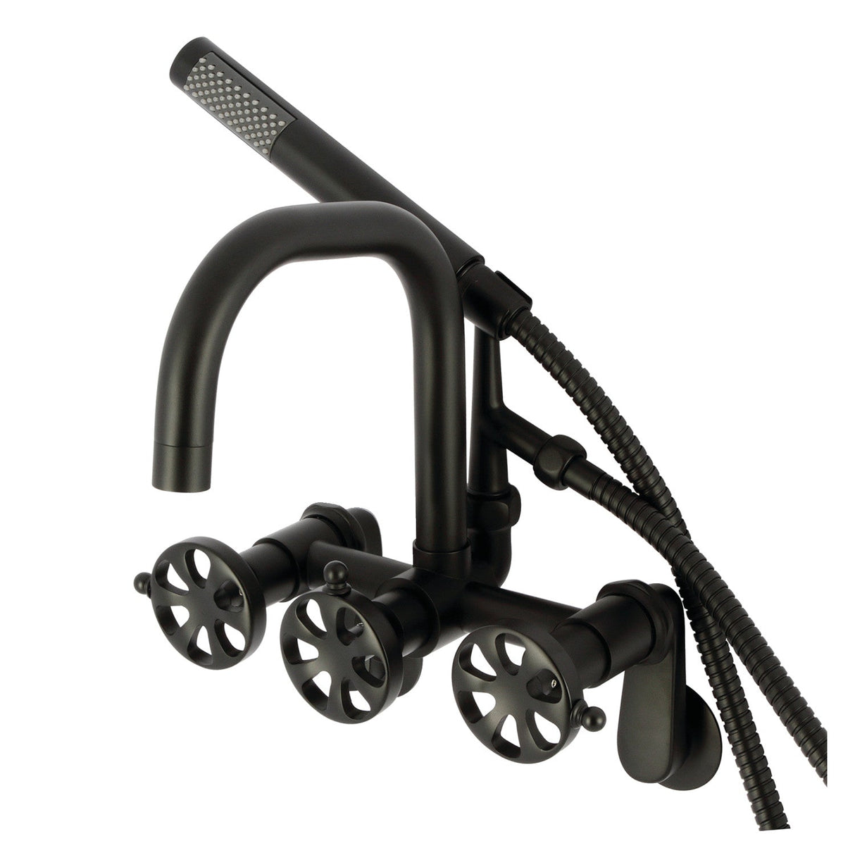 Belknap AE8450RX Three-Handle 2-Hole Wall Mount Clawfoot Tub Faucet with Hand Shower, Matte Black