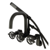 Belknap AE8450RX Three-Handle 2-Hole Wall Mount Clawfoot Tub Faucet with Hand Shower, Matte Black