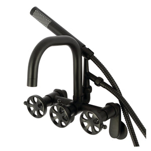 Belknap AE8450RX Three-Handle 2-Hole Wall Mount Clawfoot Tub Faucet with Hand Shower, Matte Black