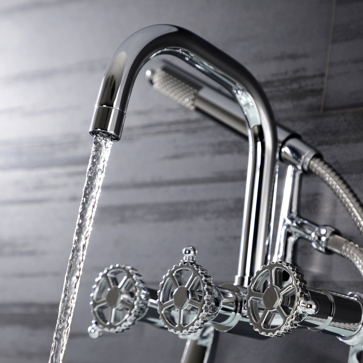 Fuller AE8451CG Three-Handle 2-Hole Wall Mount Clawfoot Tub Faucet with Hand Shower, Polished Chrome