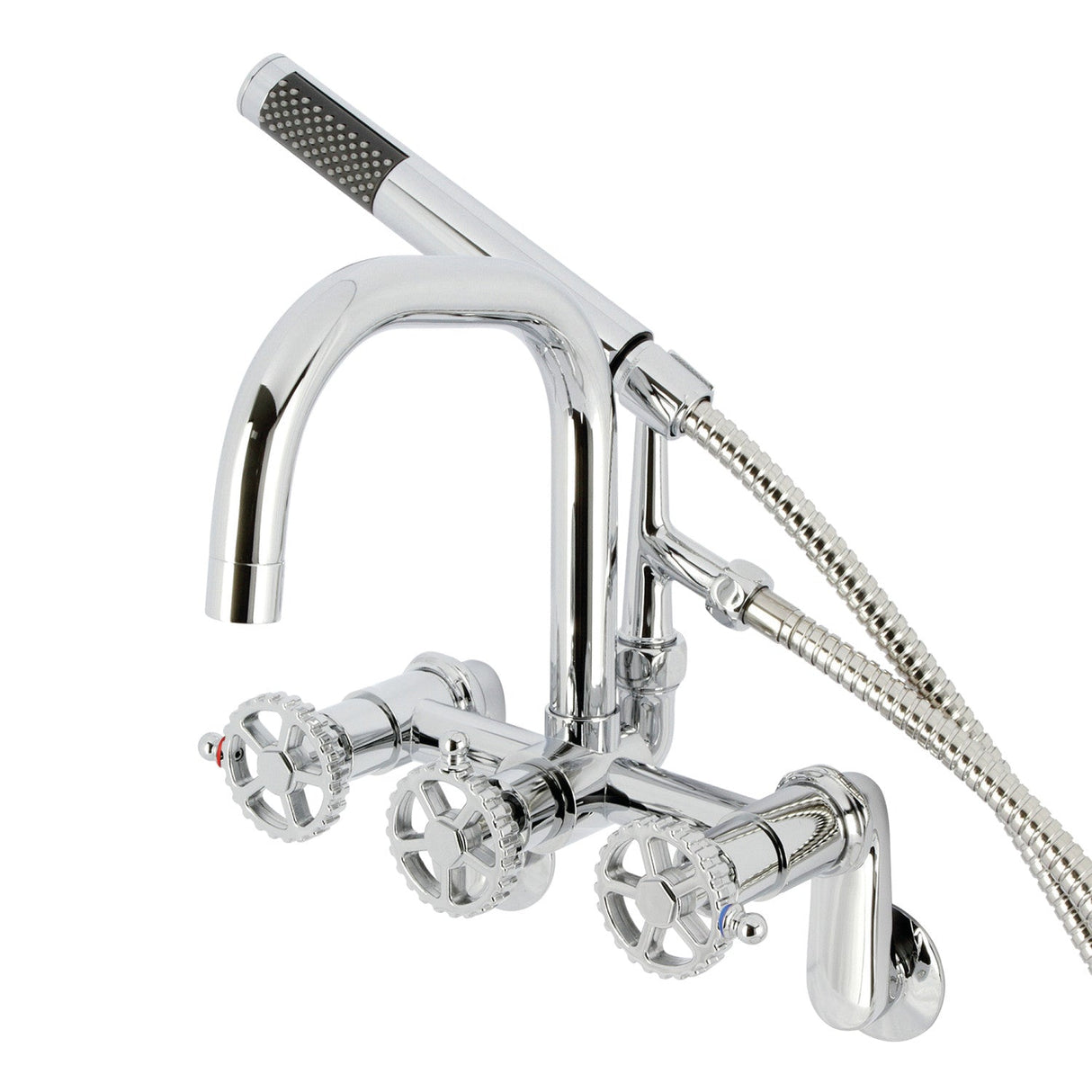 Fuller AE8451CG Three-Handle 2-Hole Wall Mount Clawfoot Tub Faucet with Hand Shower, Polished Chrome