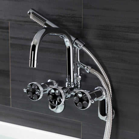 Webb AE8451RKX Three-Handle 2-Hole Adjustable Wall Mount Clawfoot Tub Faucet with Knurled Handle and Hand Shower, Polished Chrome