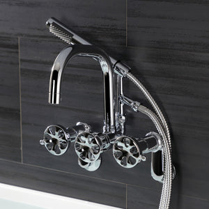 Belknap AE8451RX Three-Handle 2-Hole Wall Mount Clawfoot Tub Faucet with Hand Shower, Polished Chrome
