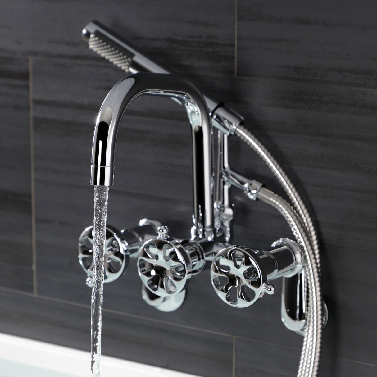 Belknap AE8451RX Three-Handle 2-Hole Wall Mount Clawfoot Tub Faucet with Hand Shower, Polished Chrome