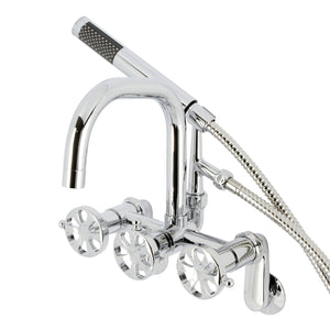 Belknap AE8451RX Three-Handle 2-Hole Wall Mount Clawfoot Tub Faucet with Hand Shower, Polished Chrome