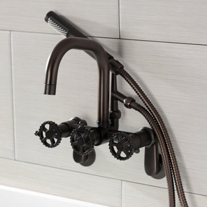 Fuller AE8455CG Three-Handle 2-Hole Wall Mount Clawfoot Tub Faucet with Hand Shower, Oil Rubbed Bronze