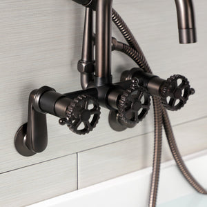 Fuller AE8455CG Three-Handle 2-Hole Wall Mount Clawfoot Tub Faucet with Hand Shower, Oil Rubbed Bronze