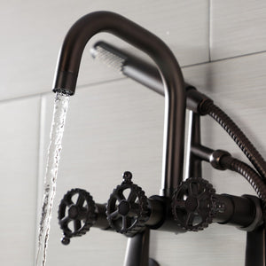 Fuller AE8455CG Three-Handle 2-Hole Wall Mount Clawfoot Tub Faucet with Hand Shower, Oil Rubbed Bronze