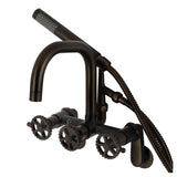 Fuller AE8455CG Three-Handle 2-Hole Wall Mount Clawfoot Tub Faucet with Hand Shower, Oil Rubbed Bronze