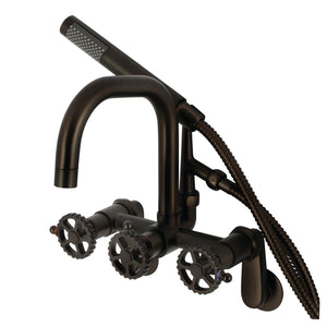 Fuller AE8455CG Three-Handle 2-Hole Wall Mount Clawfoot Tub Faucet with Hand Shower, Oil Rubbed Bronze
