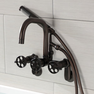 Webb AE8455RKX Three-Handle 2-Hole Adjustable Wall Mount Clawfoot Tub Faucet with Knurled Handle and Hand Shower, Oil Rubbed Bronze