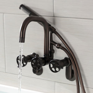 Webb AE8455RKX Three-Handle 2-Hole Adjustable Wall Mount Clawfoot Tub Faucet with Knurled Handle and Hand Shower, Oil Rubbed Bronze
