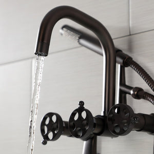 Webb AE8455RKX Three-Handle 2-Hole Adjustable Wall Mount Clawfoot Tub Faucet with Knurled Handle and Hand Shower, Oil Rubbed Bronze
