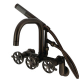 Belknap AE8455RX Three-Handle 2-Hole Wall Mount Clawfoot Tub Faucet with Hand Shower, Oil Rubbed Bronze