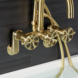 Belknap AE8457RX Three-Handle 2-Hole Wall Mount Clawfoot Tub Faucet with Hand Shower, Brushed Brass