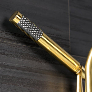 Belknap AE8457RX Three-Handle 2-Hole Wall Mount Clawfoot Tub Faucet with Hand Shower, Brushed Brass