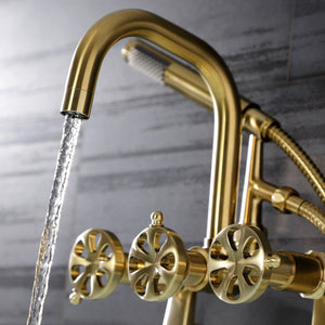 Belknap AE8457RX Three-Handle 2-Hole Wall Mount Clawfoot Tub Faucet with Hand Shower, Brushed Brass