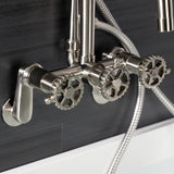 Fuller AE8458CG Three-Handle 2-Hole Wall Mount Clawfoot Tub Faucet with Hand Shower, Brushed Nickel