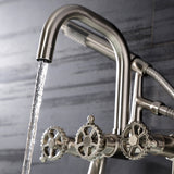 Fuller AE8458CG Three-Handle 2-Hole Wall Mount Clawfoot Tub Faucet with Hand Shower, Brushed Nickel