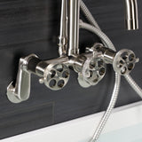 Webb AE8458RKX Three-Handle 2-Hole Adjustable Wall Mount Clawfoot Tub Faucet with Knurled Handle and Hand Shower, Brushed Nickel